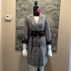 Allegra K Plaid Double-Breasted Long Blazer – XL